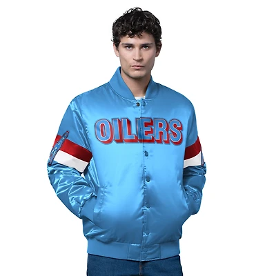 Men's Starter Light Blue Houston Oilers Triple Option Full-Snap Varsity Jacket with Vintage Logo