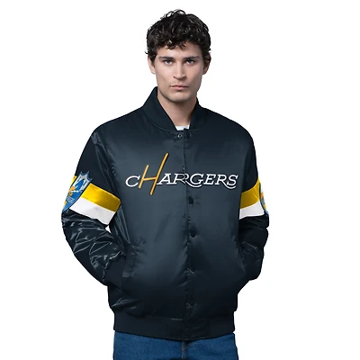 Men's Starter Navy Los Angeles Chargers Triple Option Satin Varsity Vintage Logo Full-Snap Jacket