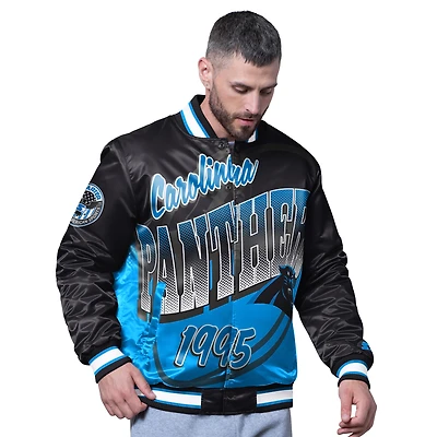 Men's Starter Black Carolina Panthers Pass Rush Varsity Full-Snap Jacket