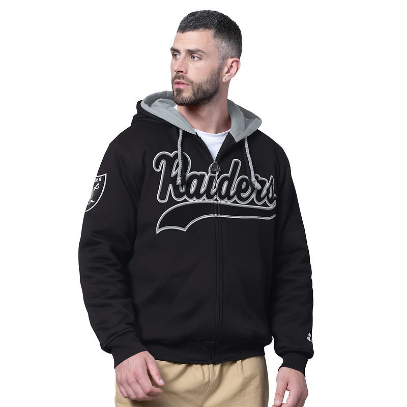 Men's Starter Black Las Vegas Raiders Big Shot Full-Zip Double Hoodie