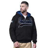 Men's Starter Black Seattle Seahawks Big Shot Throwback Full-Zip Double Hoodie