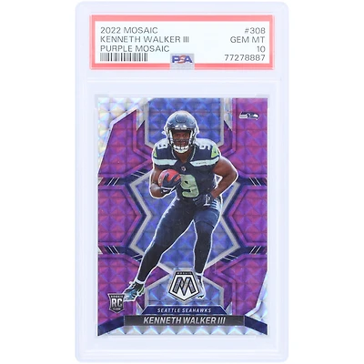 Kenneth Walker Seattle Seahawks 2022 Panini Mosaic Purple Mosaic #308 #21/49 PSA Authenticated 10 Rookie Card