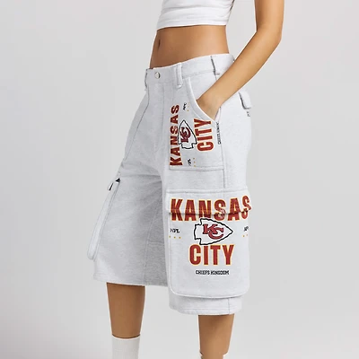 Women's Heather Gray Kansas City Chiefs Fleece Cargo Shorts