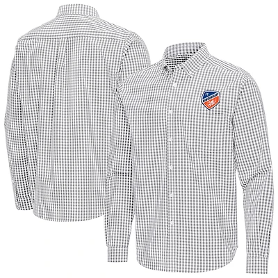 Men's Antigua Gray FC Cincinnati Ellis Tri-Blend Long Sleeve Button-Down Shirt