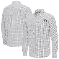 Men's Antigua Gray Chicago Fire Ellis Tri-Blend Long Sleeve Button-Down Shirt