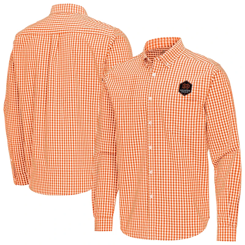 Men's Antigua Orange Houston Dynamo FC Ellis Tri-Blend Long Sleeve Button-Down Shirt