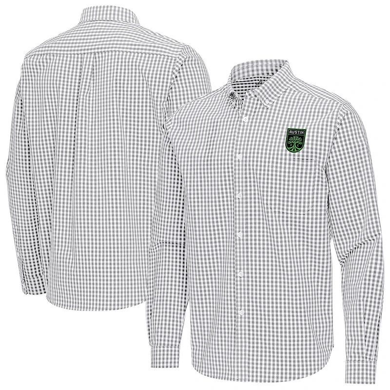 Men's Antigua Gray Austin FC Ellis Tri-Blend Long Sleeve Button-Down Shirt