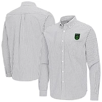 Men's Antigua Gray Austin FC Ellis Tri-Blend Long Sleeve Button-Down Shirt