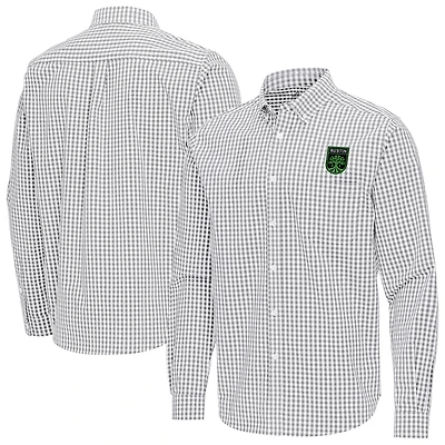 Men's Antigua Gray Austin FC Ellis Tri-Blend Long Sleeve Button-Down Shirt