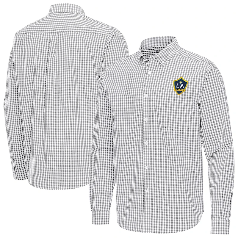 Men's Antigua Gray LA Galaxy Ellis Tri-Blend Long Sleeve Button-Down Shirt