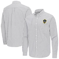 Men's Antigua Gray LA Galaxy Ellis Tri-Blend Long Sleeve Button-Down Shirt