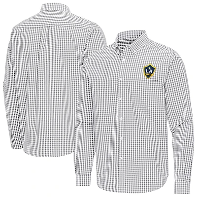 Men's Antigua Gray LA Galaxy Ellis Tri-Blend Long Sleeve Button-Down Shirt