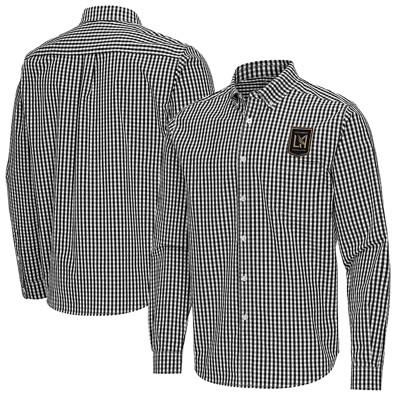 Men's Antigua Black LAFC Ellis Tri-Blend Long Sleeve Button-Down Shirt