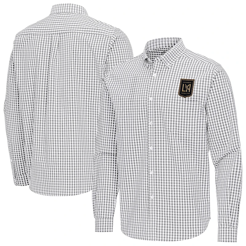 Men's Antigua Gray LAFC Ellis Tri-Blend Long Sleeve Button-Down Shirt