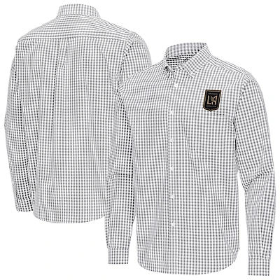 Men's Antigua Gray LAFC Ellis Tri-Blend Long Sleeve Button-Down Shirt