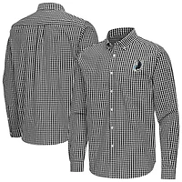 Men's Antigua Black Minnesota United FC Ellis Tri-Blend Long Sleeve Button-Down Shirt
