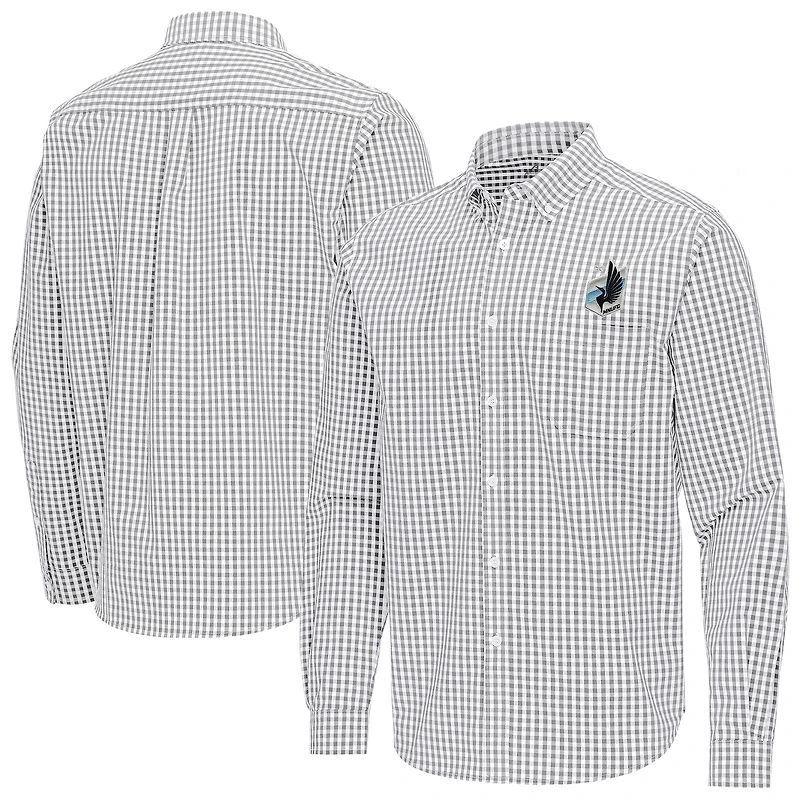 Men's Antigua Gray Minnesota United FC Ellis Tri-Blend Long Sleeve Button-Down Shirt