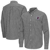 Men's Antigua Black New England Revolution Ellis Tri-Blend Long Sleeve Button-Down Shirt