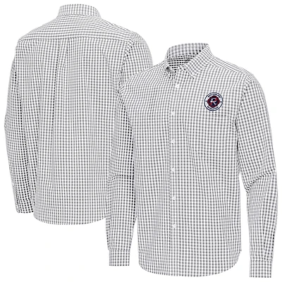 Men's Antigua Gray New England Revolution Ellis Tri-Blend Long Sleeve Button-Down Shirt