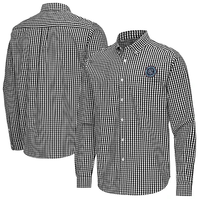Men's Antigua Black New York City FC Ellis Tri-Blend Long Sleeve Button-Down Shirt