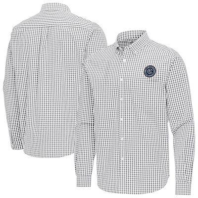 Men's Antigua Gray New York City FC Ellis Tri-Blend Long Sleeve Button-Down Shirt