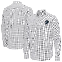 Men's Antigua Gray New York City FC Ellis Tri-Blend Long Sleeve Button-Down Shirt