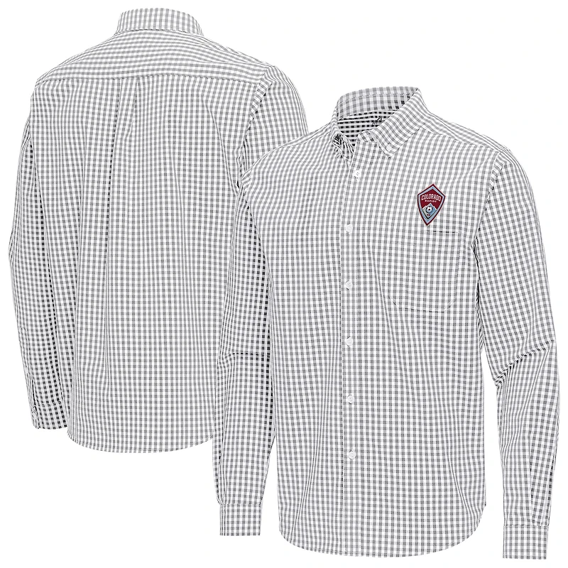 Men's Antigua Gray Colorado Rapids Ellis Tri-Blend Long Sleeve Button-Down Shirt