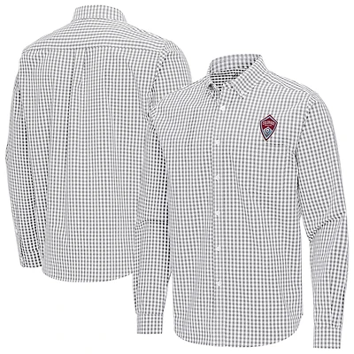 Men's Antigua Gray Colorado Rapids Ellis Tri-Blend Long Sleeve Button-Down Shirt
