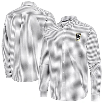 Men's Antigua Gray Columbus Crew Ellis Tri-Blend Long Sleeve Button-Down Shirt