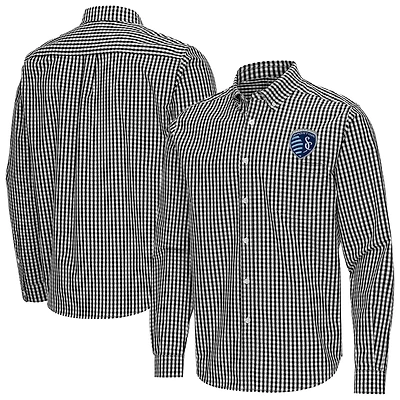 Men's Antigua Black Sporting Kansas City Ellis Tri-Blend Long Sleeve Button-Down Shirt