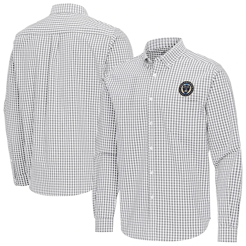 Men's Antigua Gray Philadelphia Union Ellis Tri-Blend Long Sleeve Button-Down Shirt