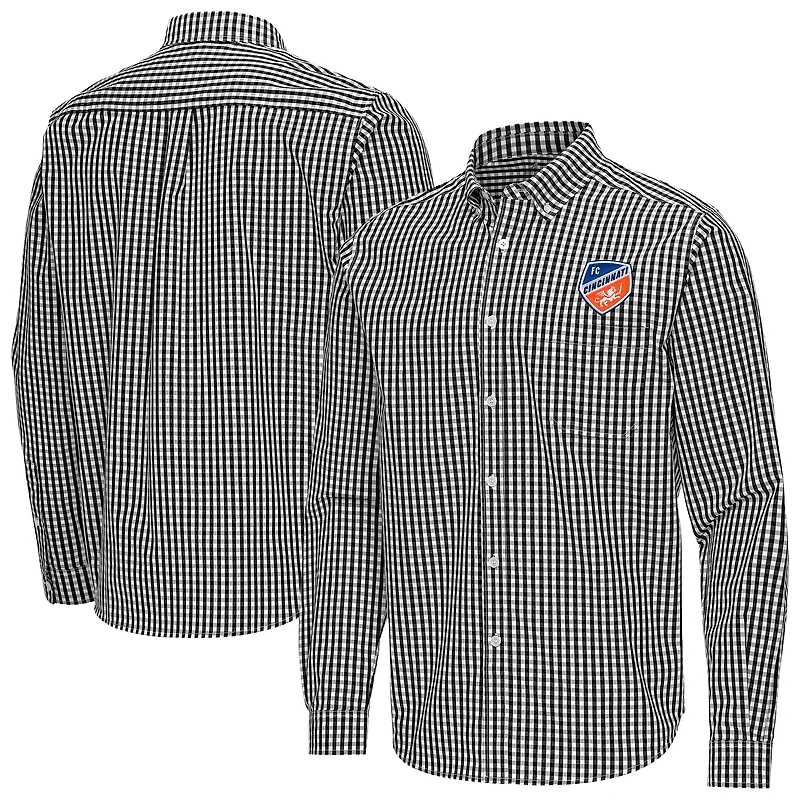 Men's Antigua Black FC Cincinnati Ellis Tri-Blend Long Sleeve Button-Down Shirt