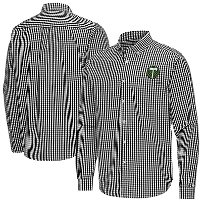 Men's Antigua Black Portland Timbers Ellis Tri-Blend Long Sleeve Button-Down Shirt