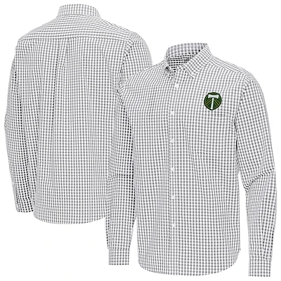 Men's Antigua Gray Portland Timbers Ellis Tri-Blend Long Sleeve Button-Down Shirt