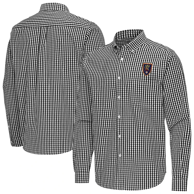 Men's Antigua Black Real Salt Lake Ellis Tri-Blend Long Sleeve Button-Down Shirt