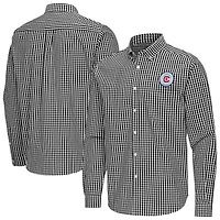 Men's Antigua Black Chicago Fire Ellis Tri-Blend Long Sleeve Button-Down Shirt