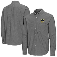 Men's Antigua Black LA Galaxy Porter Woven Tri-Blend Long Sleeve Button-Down Shirt