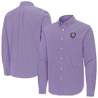 Men's Antigua Purple Orlando City SC Porter Woven Tri-Blend Long Sleeve Button-Down Shirt