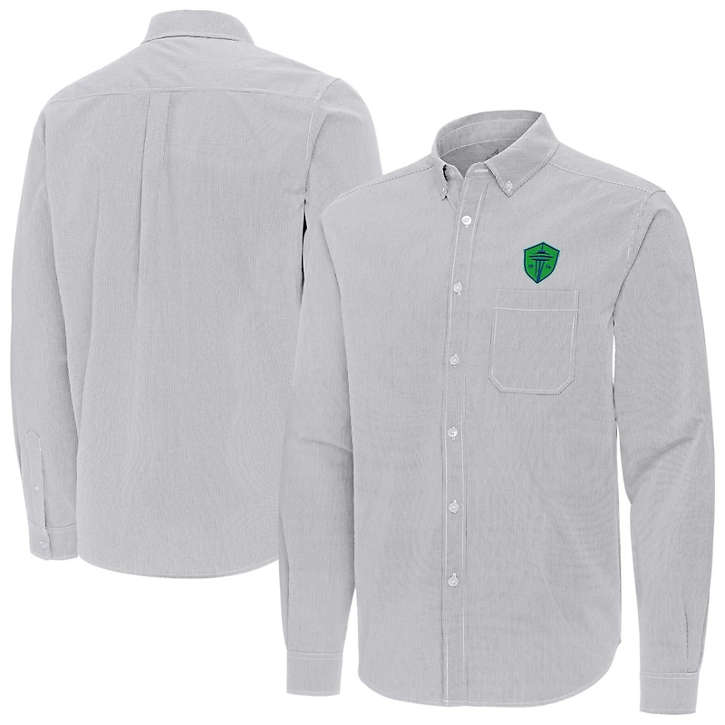 Men's Antigua Gray Seattle Sounders FC Porter Woven Tri-Blend Long Sleeve Button-Down Shirt