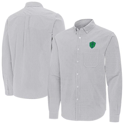Men's Antigua Gray Seattle Sounders FC Porter Woven Tri-Blend Long Sleeve Button-Down Shirt