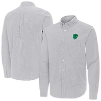Men's Antigua Gray Seattle Sounders FC Porter Woven Tri-Blend Long Sleeve Button-Down Shirt