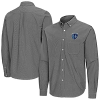 Men's Antigua Black Sporting Kansas City Porter Woven Tri-Blend Long Sleeve Button-Down Shirt