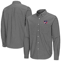 Men's Antigua Black FC Dallas Porter Woven Tri-Blend Long Sleeve Button-Down Shirt