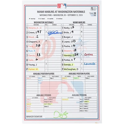 Dylan Crews Washington Nationals Autographed Game-Used Lineup Card vs. Miami Marlins on September 12, 2024