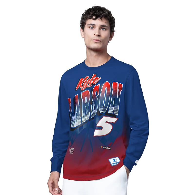 Men's Starter Blue Kyle Larson Quarterback Extreme Long Sleeve T-Shirt