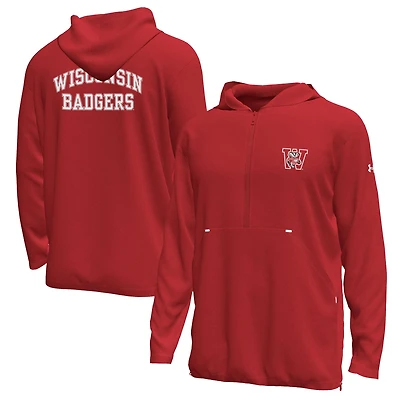 Men's Under Armour Red Wisconsin Badgers Throwback Motion Heavyweight Quarter-Zip Hoodie