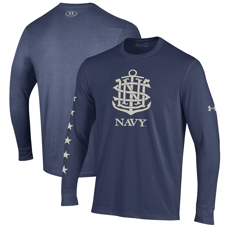 Men's Under Armour Navy Navy Midshipmen 250th Anniversary Uniform Sideline Collection HeatGear Long Sleeve T-Shirt