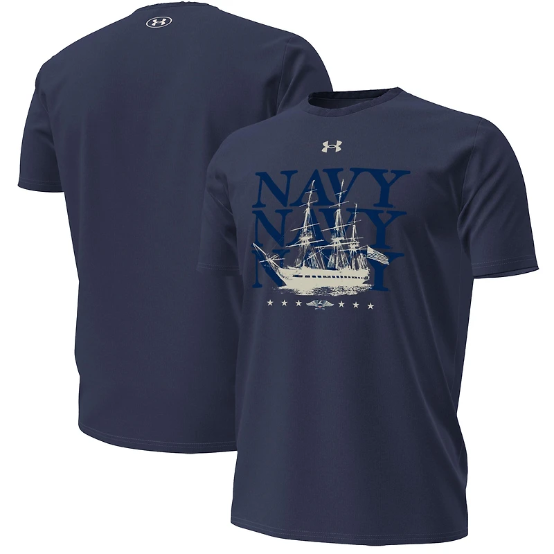 Men's Under Armour Navy Navy Midshipmen 250th Anniversary Uniform Sideline Collection HeatGear Ship T-Shirt
