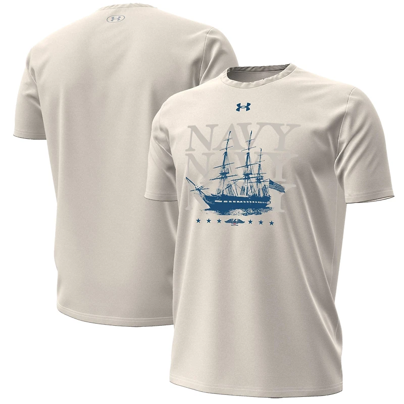 Men's Under Armour Cream Navy Midshipmen 250th Anniversary Uniform Sideline Collection HeatGear Ship T-Shirt
