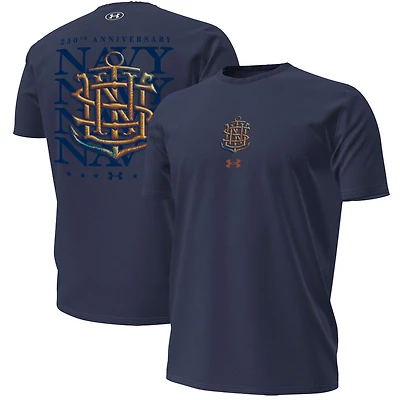 Men's Under Armour Navy Navy Midshipmen 250th Anniversary Uniform Sideline Collection HeatGear T-Shirt